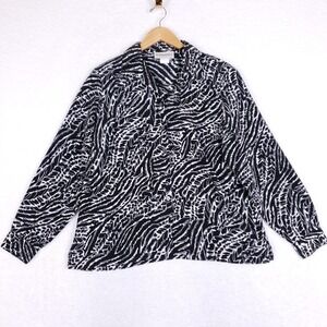 Donnkenny Classics Abstract Print Button Front Blouse Womens Black White Sz XL